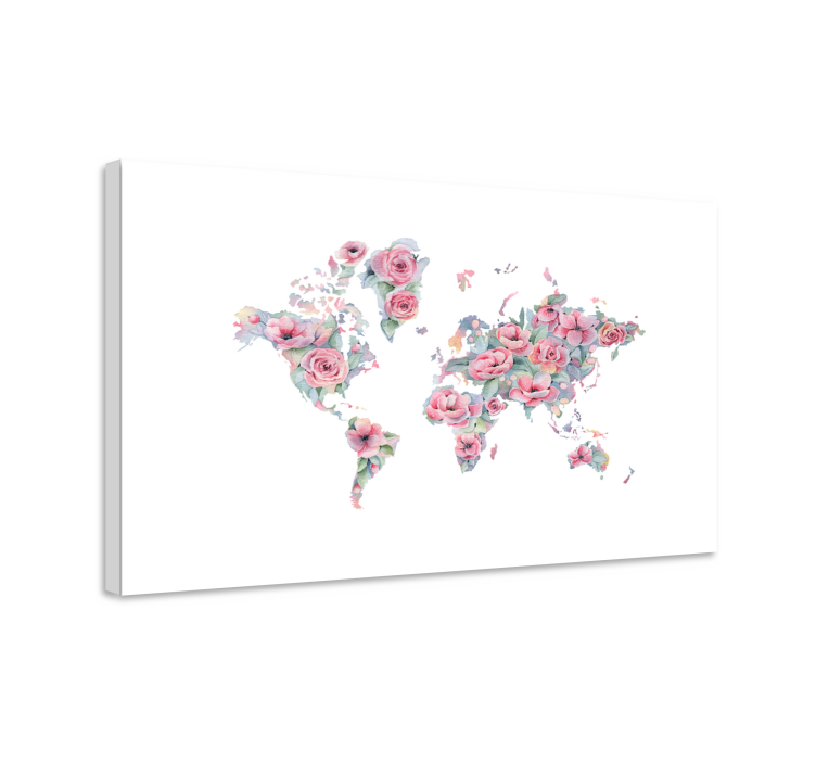 Quadro mapa mundi Mapa mundial com rosas - TenStickers
