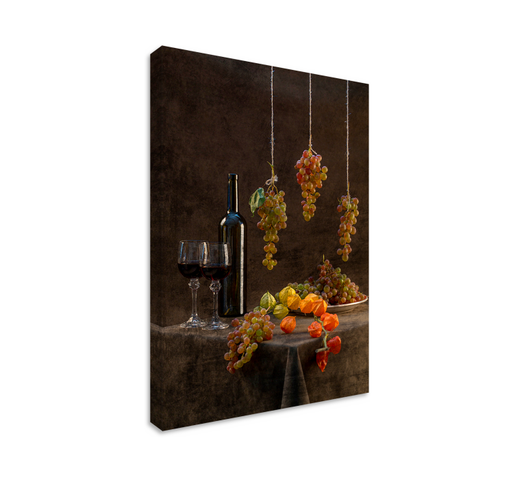 Quadro de vinícola Uvas penduradas e vinho - TenStickers