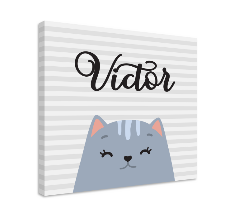 Quadro infantil Gato de desenho animado com nome personalizado - TenStickers