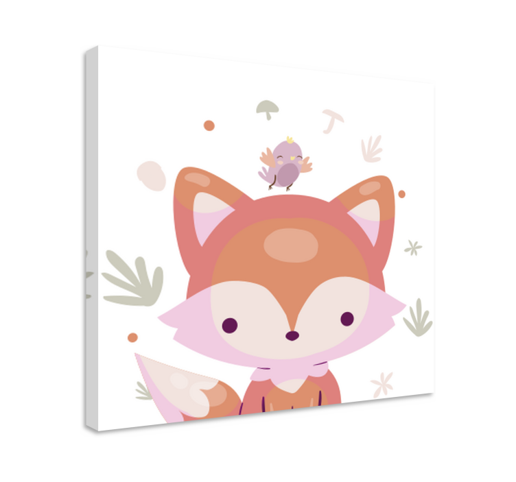 Quadro para bebê Bebê fofo raposa desenho pássaro rosa - TenStickers