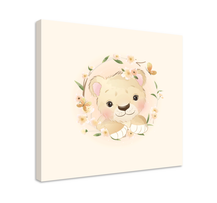Quadro animais filhote de leão em coroa de flores - TenStickers