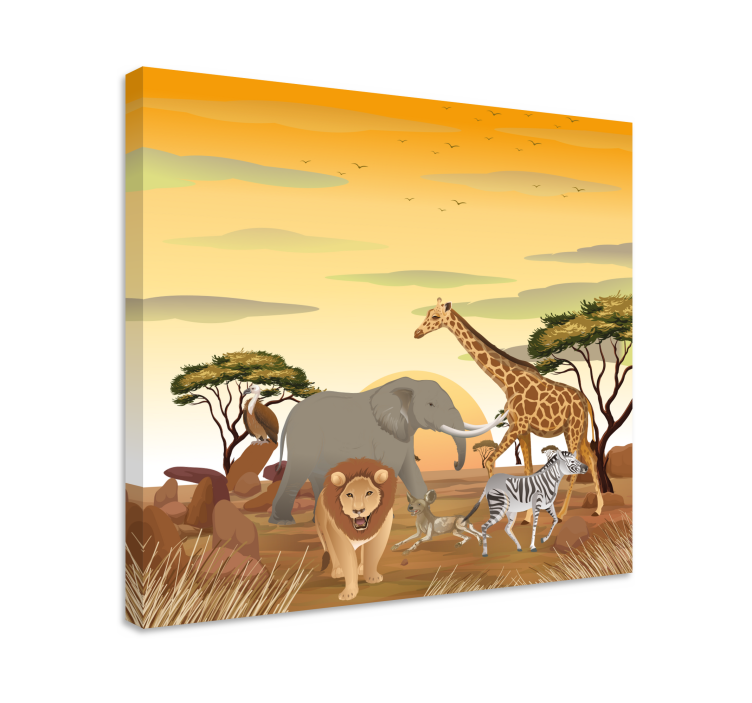 Quadro infantil Animais africanos com plantas - TenStickers