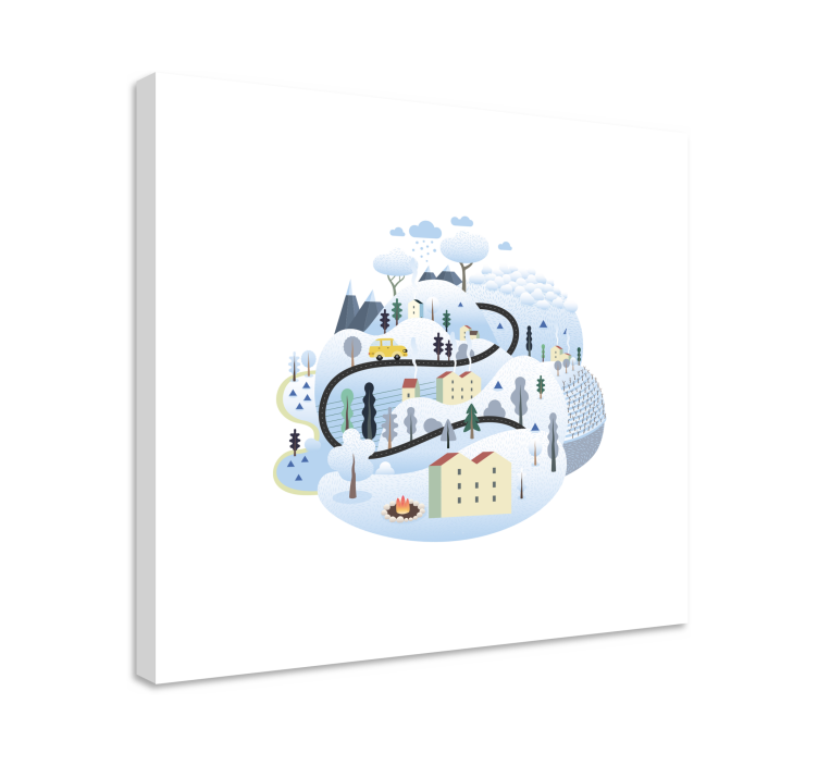 Quadro infantil Vila cinza com montanhas - TenStickers