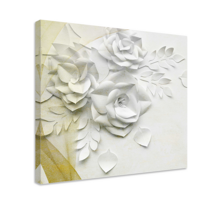Quadro 3D Flores brancas douradas elegantes - TenStickers