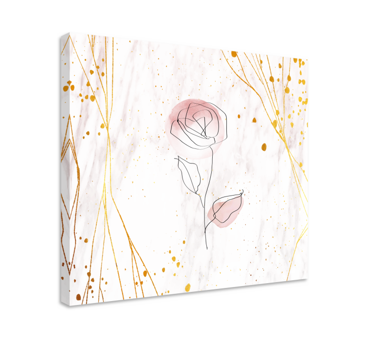 Quadro 3D Rosa em fundo dourado - TenStickers