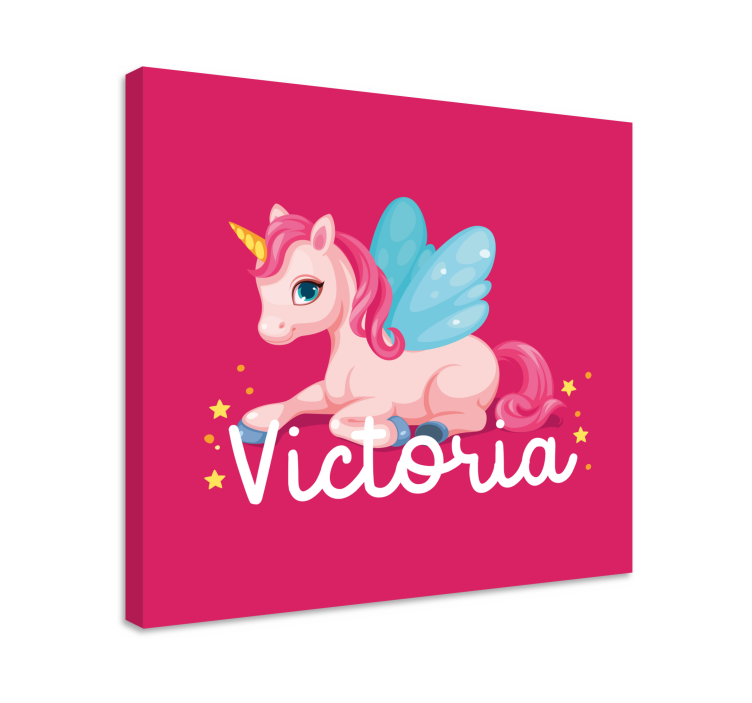 Quadro com nome Unicórnio feliz rosa engraçado - TenStickers