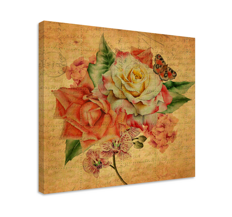 Quadro de flores rosas e borboletas - TenStickers