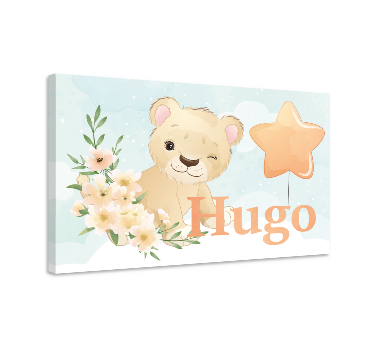 Quadro para bebê Leão fofo para menino com nome - TenStickers