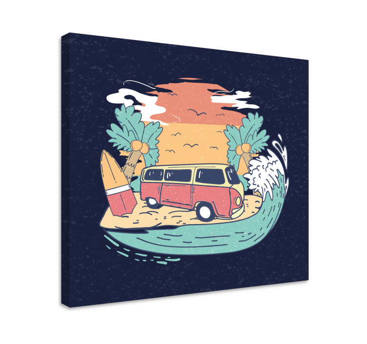 Quadro vintage Caravana hippie com estilo cartoon - TenStickers