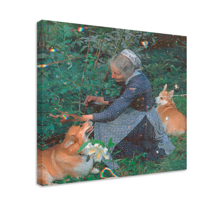 Quadro de cães mulher com corgis - TenStickers