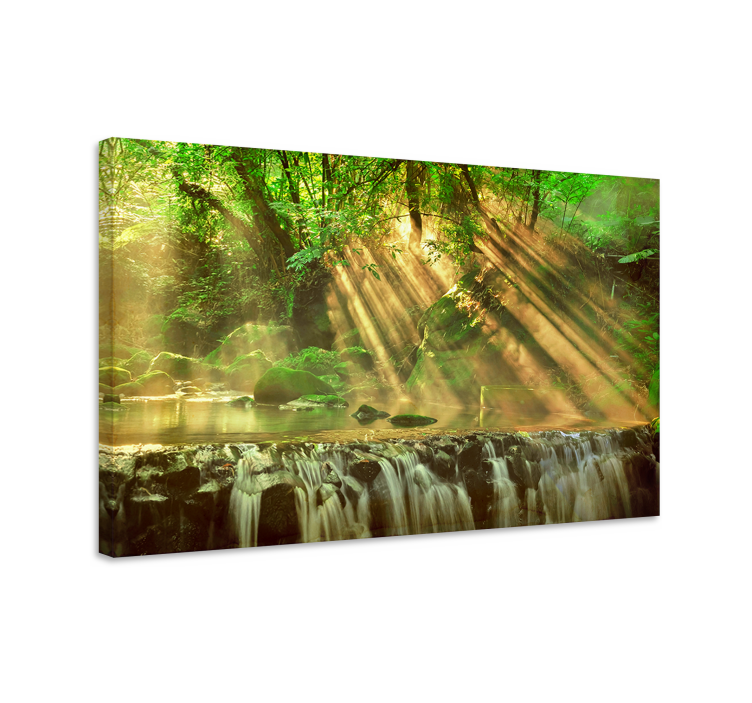 Quadro de paisagem ribeira da floresta iluminada - TenStickers