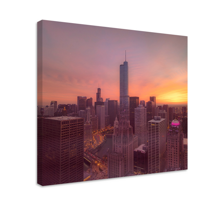 Quadro de cidade pôr do sol no horizonte de chicago - TenStickers
