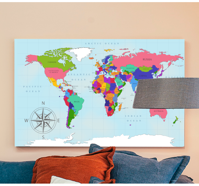 Quadro mapa mundi Mapa do mundo azul - TenStickers