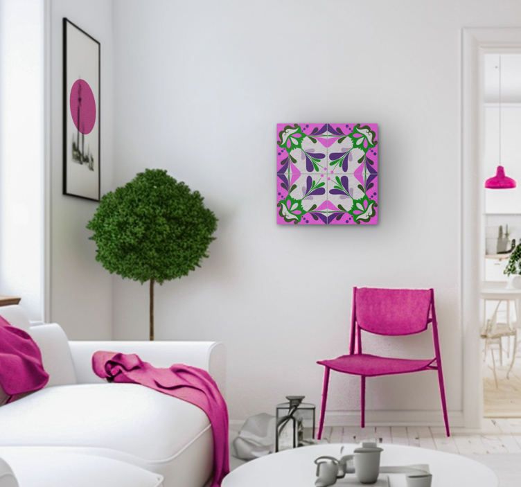 Quadro vintage azulejo hidráulico rosa - TenStickers