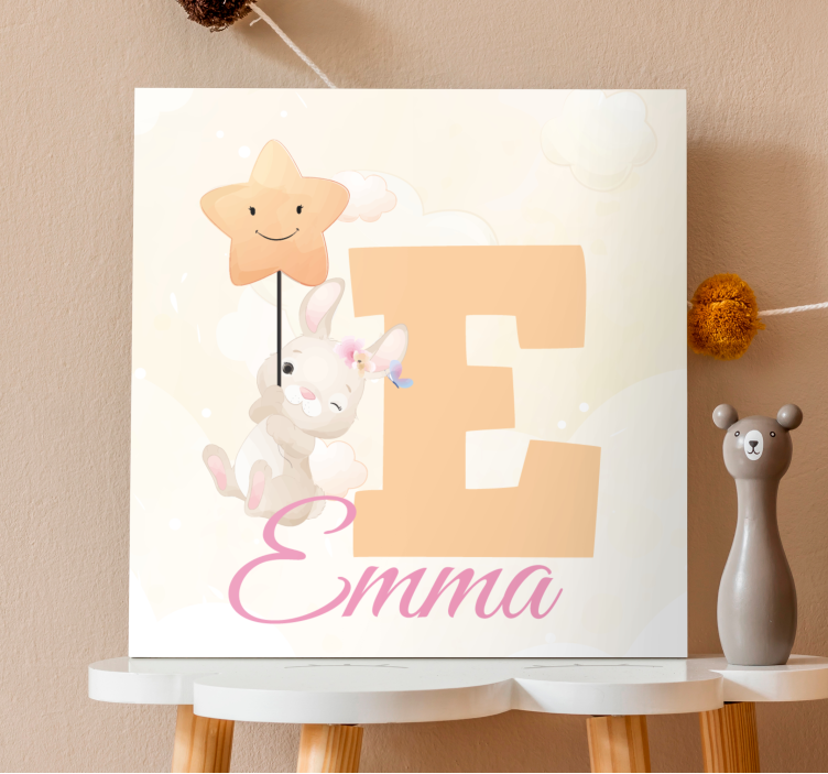 Quadro 3d coelhinho feliz segurando estrela - TenStickers