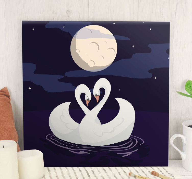 Quadro animais cisnes abraçando a luz da lua - TenStickers