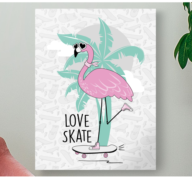 Quadro animais flamingo andando de skate - TenStickers