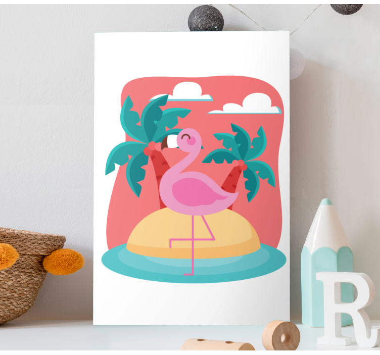 Quadro animais flamingo na ilha - TenStickers