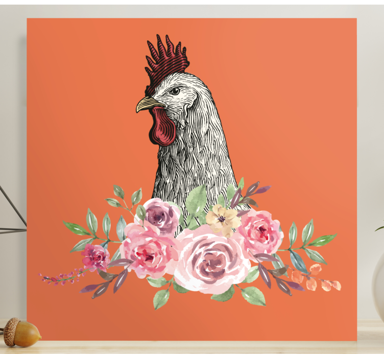 Quadro animais galo com flores - TenStickers
