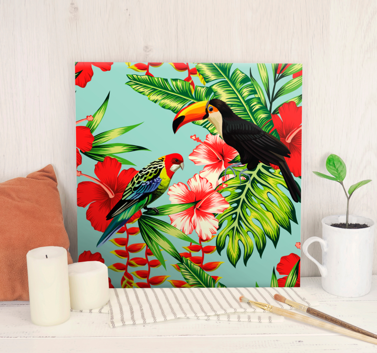 Quadro animais pássaros tropicais em flores - TenStickers