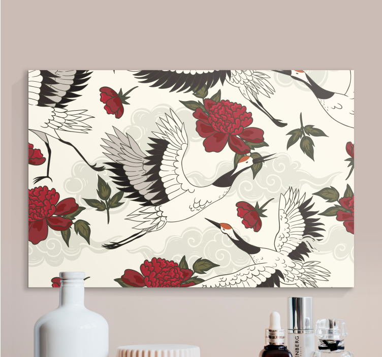 Quadro com mandala gruas e flores - TenStickers