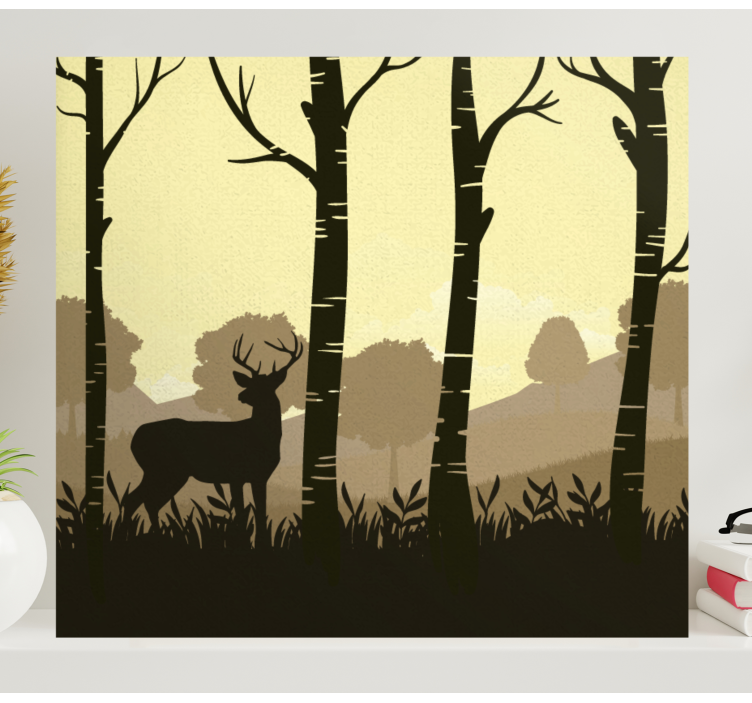 Quadro com veados silhueta de cervo entre Árvores - TenStickers