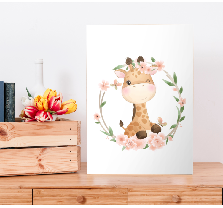 Quadro animais Girafa com flores da coroa - TenStickers