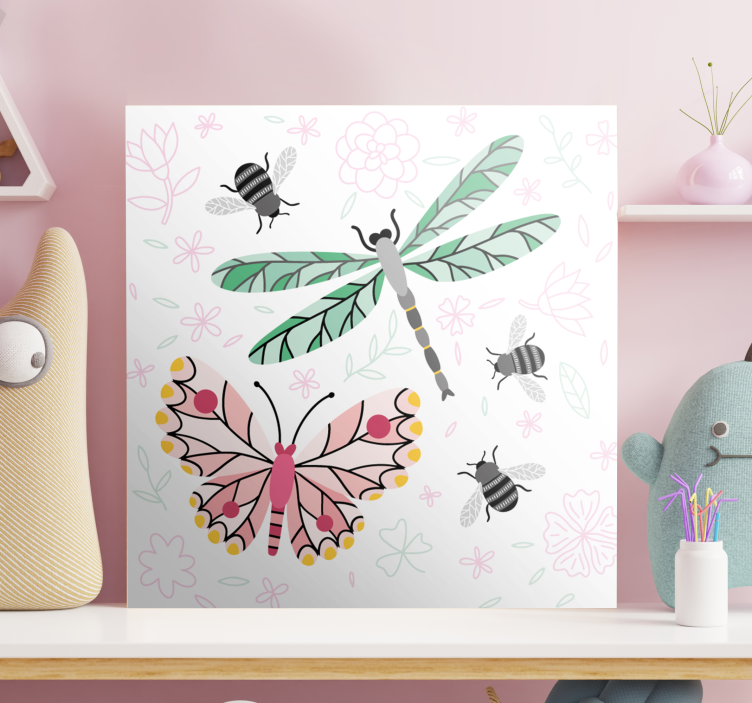 Quadro de borboletas insetos e flores - TenStickers