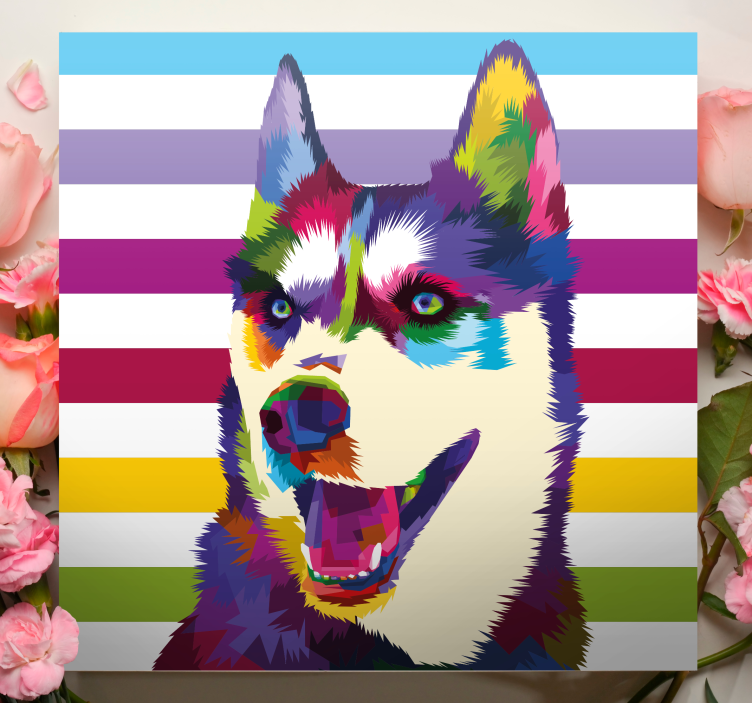 Quadro de cães retrato colorido de husky - TenStickers