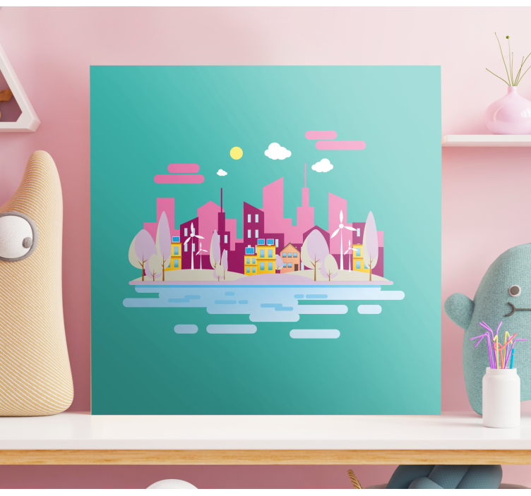 Quadro de cidade paisagem urbana vibrante - TenStickers
