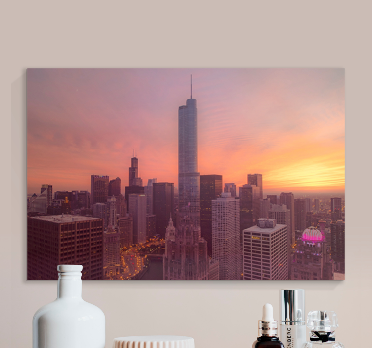 Quadro de cidade pôr do sol no horizonte de chicago - TenStickers