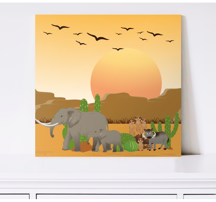 Quadro de elefantes em cena de safári no deserto - TenStickers
