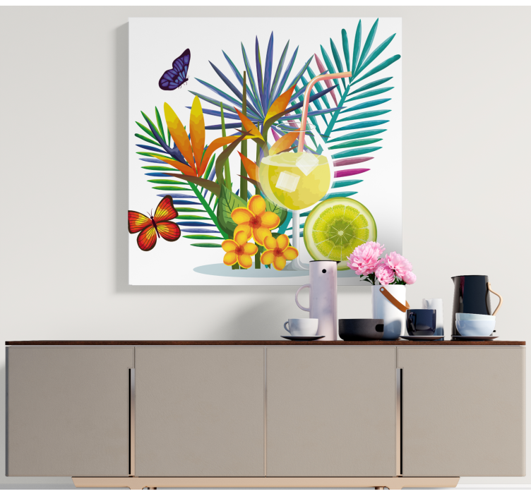 Quadro de flores arranjo de bebidas tropicais - TenStickers