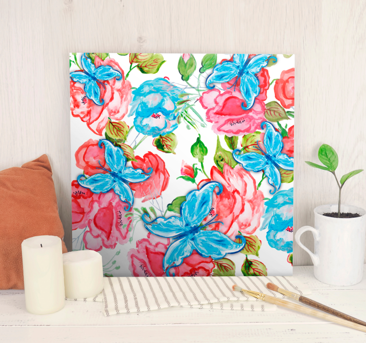 Quadro de flores arranjo floral com borboletas - TenStickers