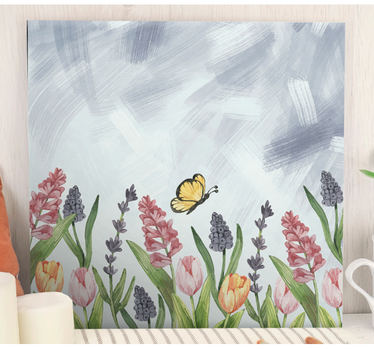 Quadro de flores borboleta entre flores - TenStickers