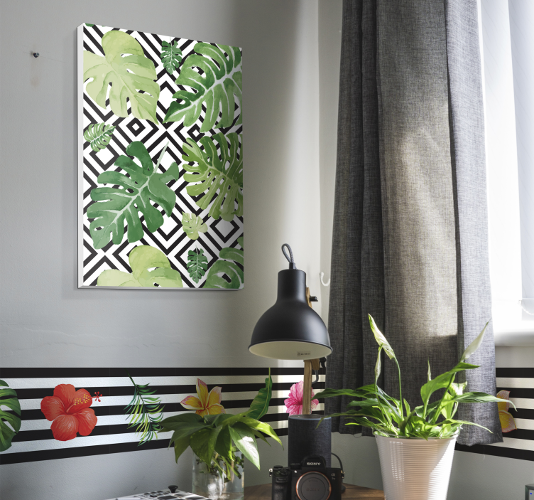 Quadro de flores com motivo de folhas tropicais - TenStickers