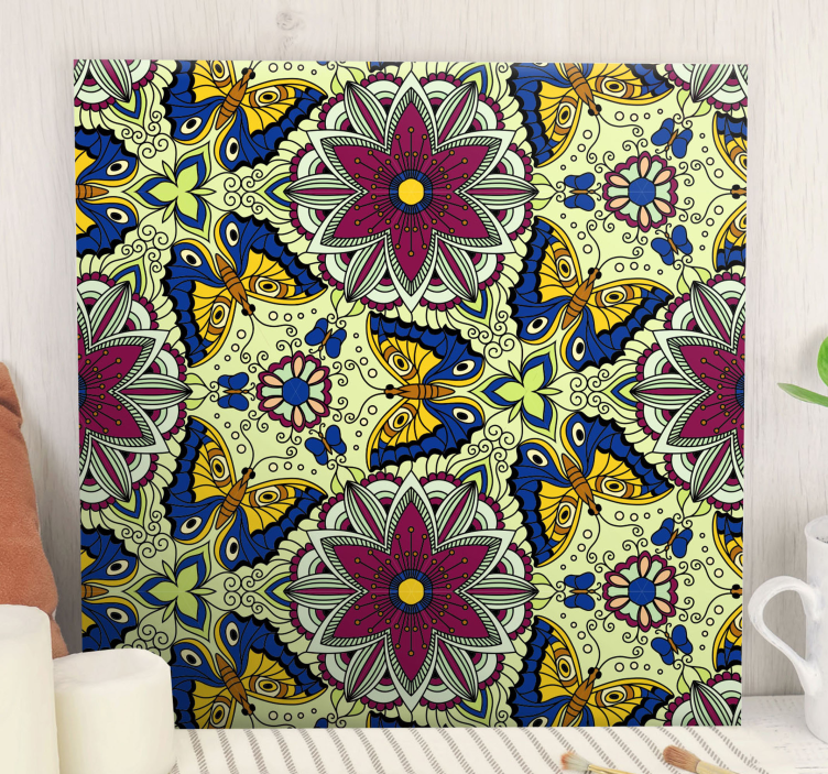 Quadro de flores com padrão de borboletas florais - TenStickers