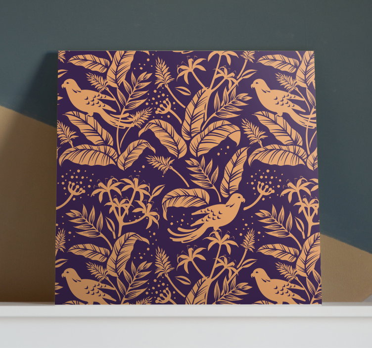 Quadro de flores com padrão de pássaros elegante - TenStickers