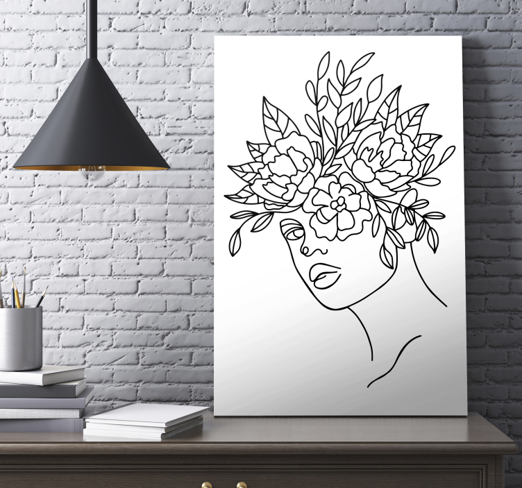 Quadro de flores contorno de rosto floral - TenStickers