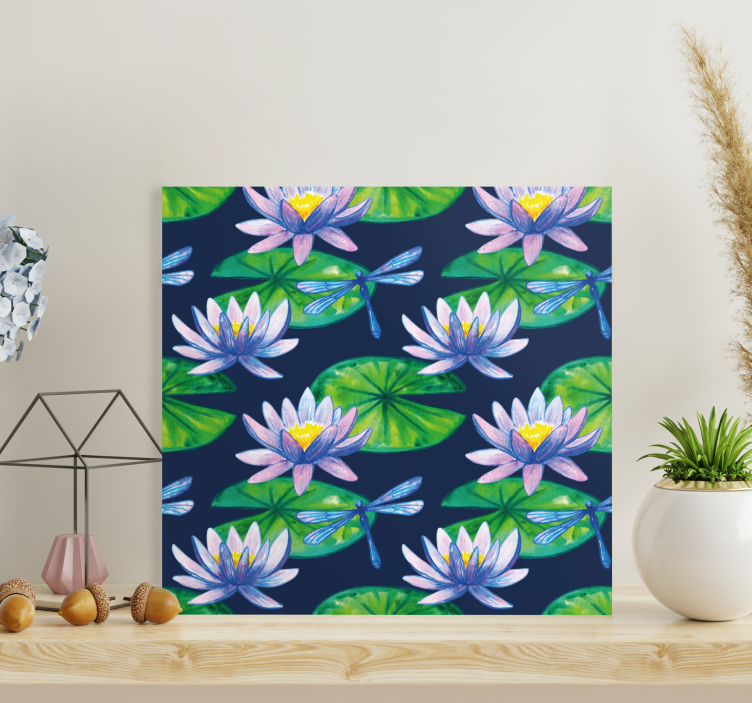 Quadro de flores lótus e libélulas - TenStickers