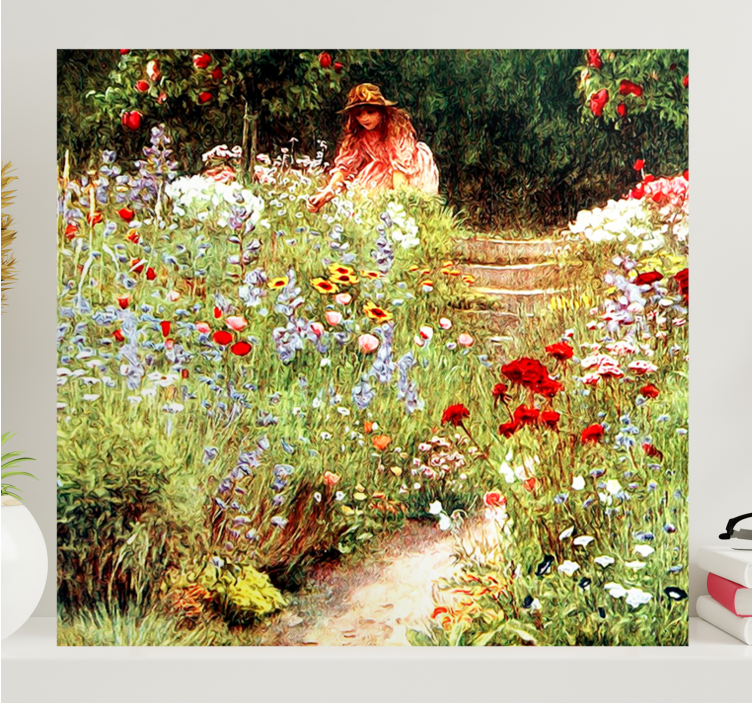 Quadro de flores menina entre flores - TenStickers