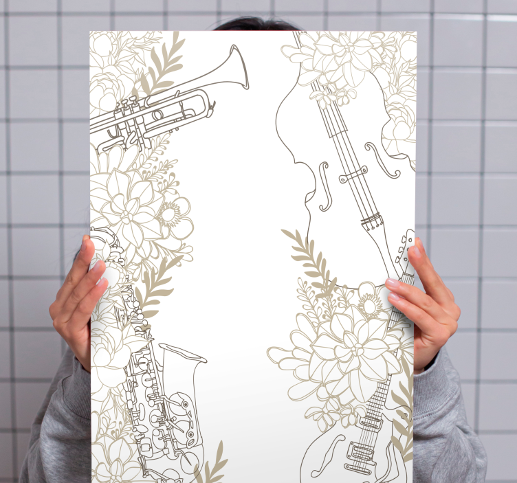 Quadro de música instrumentos musicais florais - TenStickers