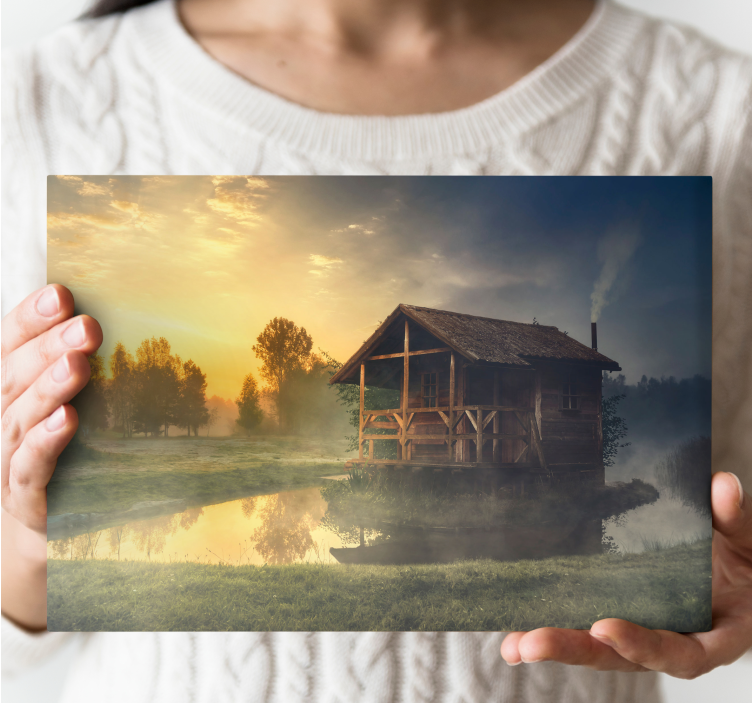 Quadro de paisage reflexo de casa rústica - TenStickers