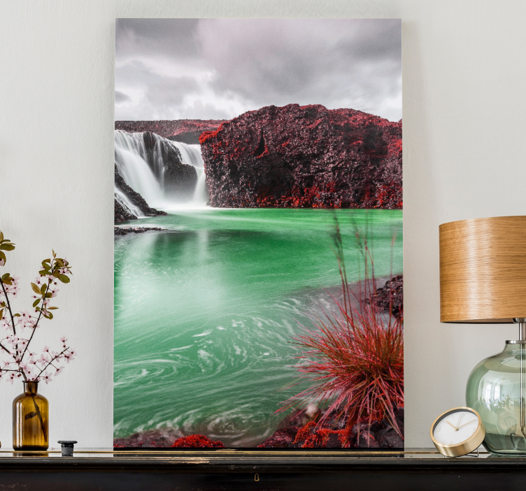 Quadro de paisagem cachoeira com lago verde - TenStickers