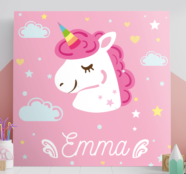 Quadro unicórnio Unicórnios rosa com nome - TenStickers