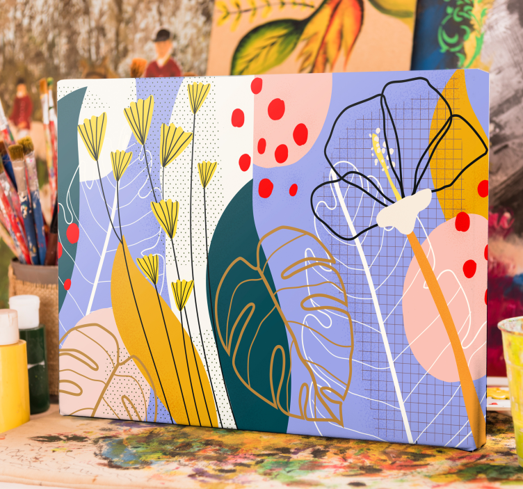 Quadro abstrato Flores e folhas coloridas - TenStickers