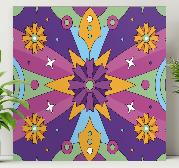 Quadro decorativo abstrato padrão geométrico colorido - TenStickers
