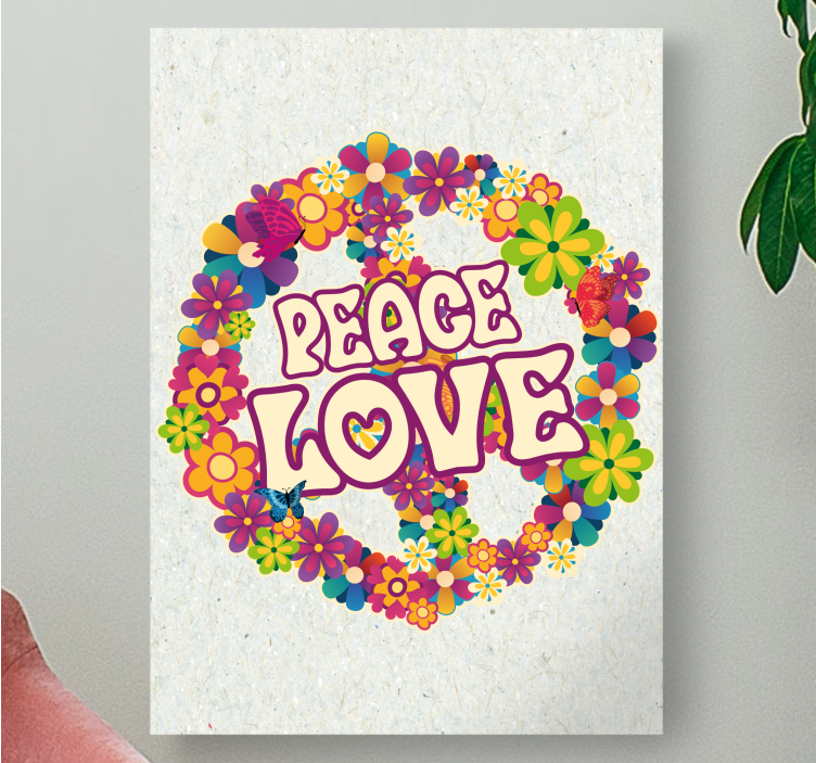 Quadro com letras paz amor coroa floral - TenStickers