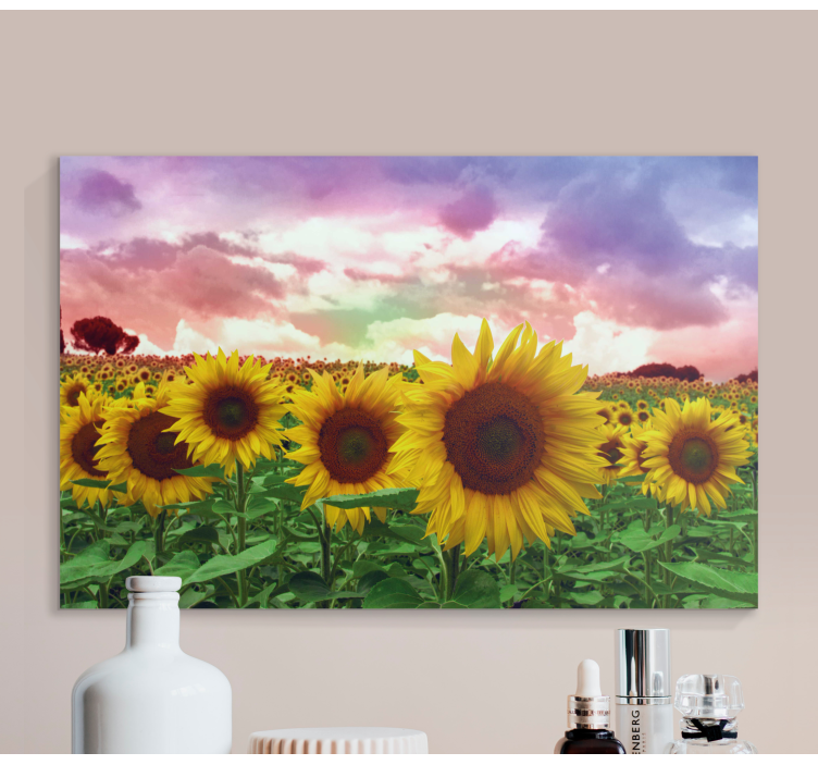Quadro de flores Campo de girassóis céu colorido - TenStickers