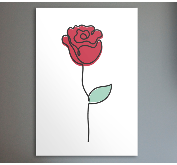 Quadro de flores Desenho de arte linha rosa vermelha fofa - TenStickers